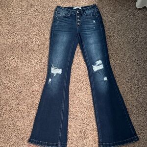 KanCan Dark Blue Distressed Flare Jeans